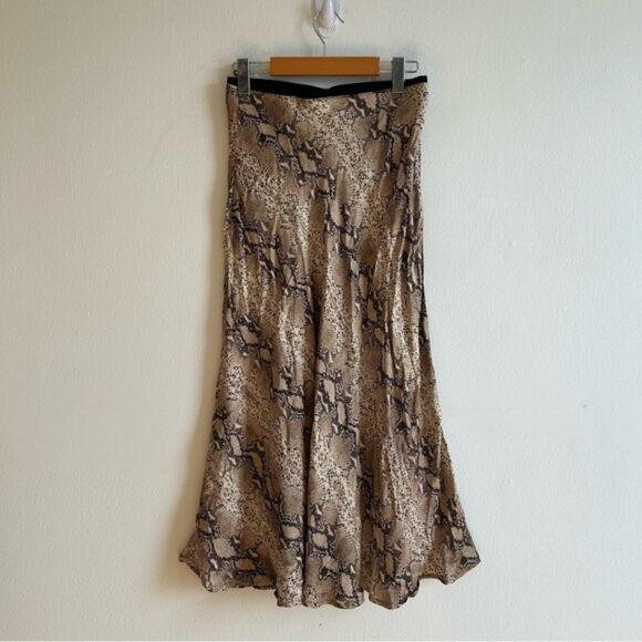 Mango Sz S Snake Print Mid Flowy Neutral Skirt - Picture 1 of 10